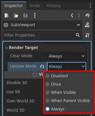 Setting render mode always